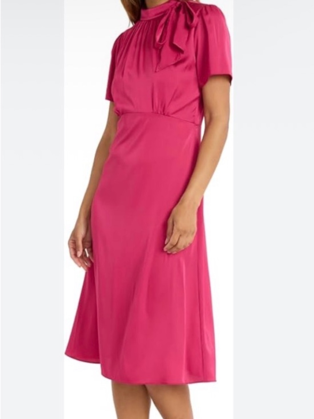 Maggy London Fuchsia Bow-Neck Midi Dress